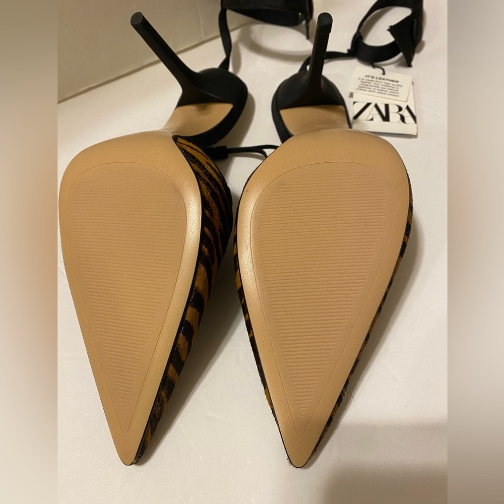 ZARA ANIMAL PRINT LEATHER SLINGBACK STILETTO HEELS - Picture 8 of 11